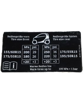 smart 451 Tyre Pressure Chart Table Decal Label Sticker A4518175620 New Genuine