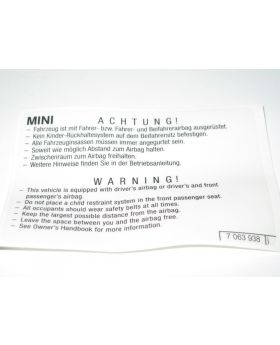 MINI Airbag Notice Warning Sticker Decal 7063938 71217063938 New Genuine
