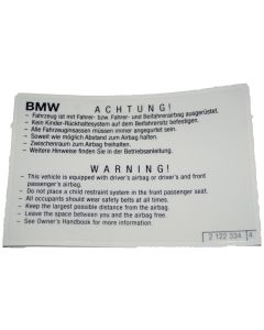 BMW Airbag Warning Sign Notice Label Sticker 2122334 71212122334 New Genuine