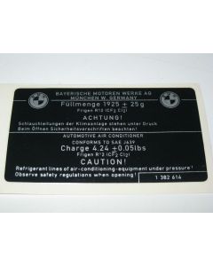 BMW Air Condition R12 Refrigerant Charge Label Sticker 64531382614 New Genuine