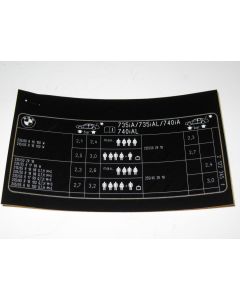 BMW E38 Tyre Pressure Table Sticker Label Chart 2122345 71212122345 New Genuine