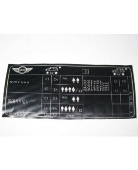 MINI R50 R52 Tyre Pressure Label Sticker 6757851 71246757851 New Genuine