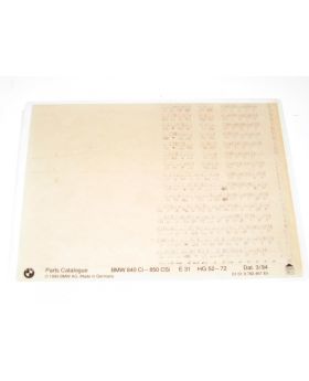 BMW E31 Parts Catalogue Microfiche 52-72 March 1994 01019782461 Used Genuine