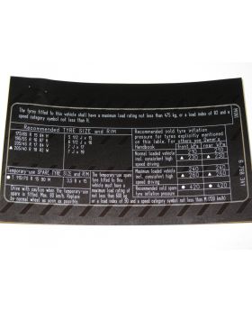 MINI R50 R52 Tyre Pressure Table Chart Label Sticker 71246768341 New Genuine