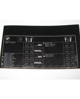 BMW F25 04/11> Tyre Pressure Chart Table Label Sticker 71246854063 New Genuine