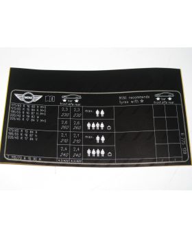 MINI R50 R52 Cooper Tyre Pressure Chart Label Sticker 71246775139 New Genuine