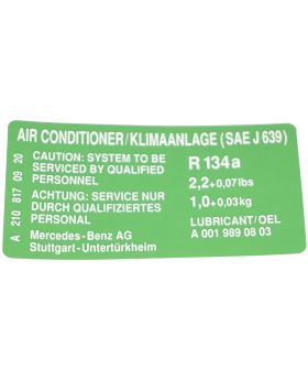 Mercedes W210 R134A A/C Service Info. Label Sticker A2108170920 New Genuine