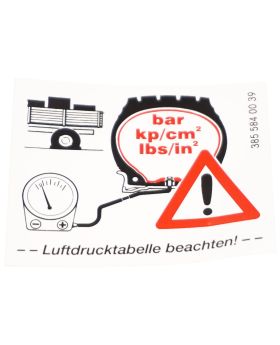 Mercedes Truck Tyre Pressure Warning Label Sticker A3855840039 New Genuine