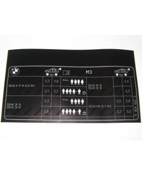 BMW E46 M3 Tyre Pressure Table Chart Label Sticker 71242229438 New Genuine