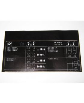 BMW E81 E87 Pre-09/08 Tyre Pressure Chart Table Sticker 71246784703 New Genuine